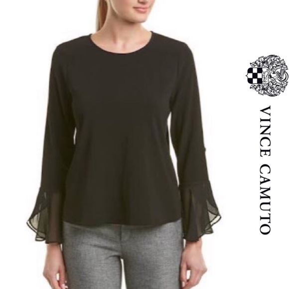 Vince Camuto Tops - NWT Vince Camuto - Black Chiffon Ruffle Sleeve Blouse - Small